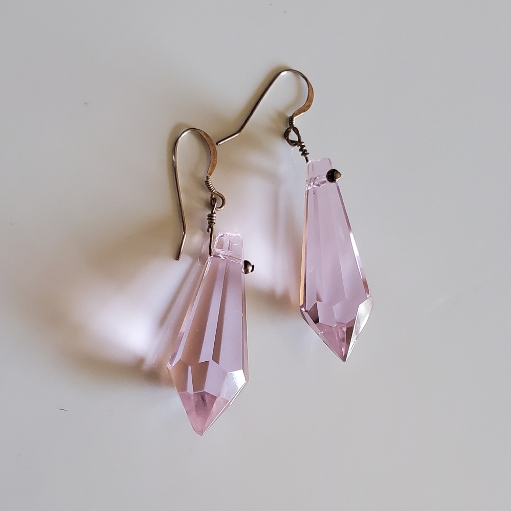 Vtg. Pink Crystals Dangle Earrings